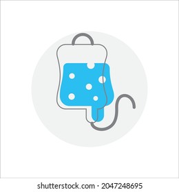 hängende Tropfersymbol mit Flüssigkeit in flachem Design. auf grauem Hintergrund. Symbol einzeln auf Vektorgrafik, hergestellt in blau-roten Farben.
