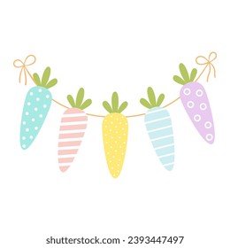 hanging easter carrots garlands, flat vector illustration