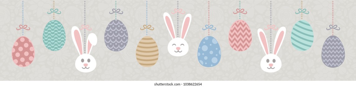 Hanging Easter decoration with bunnies and eggs. Vector.
