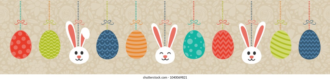 Hanging Easter decoration with bunnies and eggs. Vector.