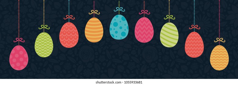 Hanging Easter decoration with colorful eggs. Vector.