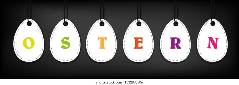 hanging easter eggs with colorful easter typography on black background vector illustration EPS10
