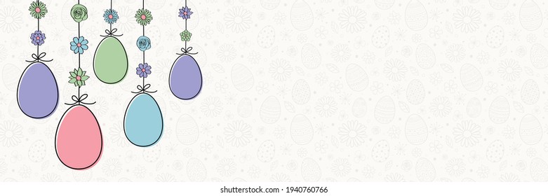 Hanging Easter eggs. Colourful banner. Vector