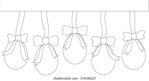 hanging Easter eggs decoration outline with ribbon set children cartoon illustration kids printable coloring work page editable decorative ornamental frame template greeting card activity