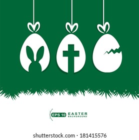 Hanging Easter eggs gift with copy space 