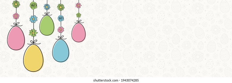 Hanging Easter eggs. Hand drawn decoration. Vector