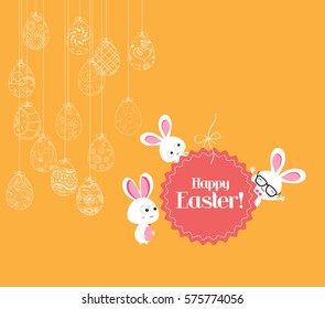 Hanging easter eggs ornament with bunny card