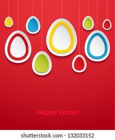 Hanging easter eggs . Vector illustration.