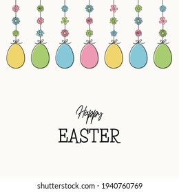 Hanging Easter eggs with wishes. Hand drawn decorations. Greeting card. Vector