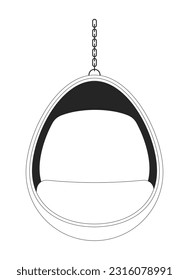 Hanging Ei Stuhl flach monochrome einzelne Vektorobjekt. Hängematte. Komfortabler Schaukelstuhl. Bearbeitbare Schwarz-Weiß-Kunstzeichnung. Einfache Umriss-Spot-Illustration für Web-Grafikdesign