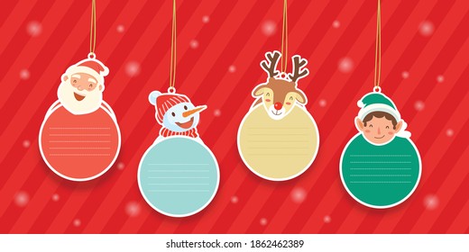 Hanging elements with Santa Claus, Snowball, Reindeer and Santa's helper.