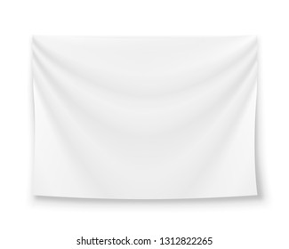 Colgando bandera blanca vacía. Concepto de bandera en blanco. Ilustración vectorial.