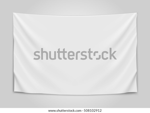 Hanging empty white flag. Blank flag\
concept. Vector\
illustration.