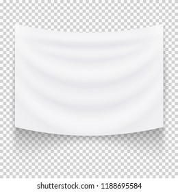 Hanging empty white textile banner. Blank flag template. Vector illustration