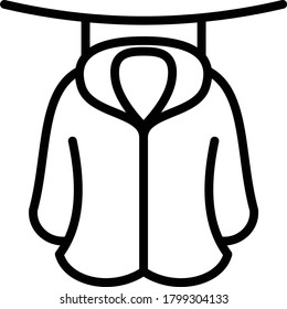 Hanging female Jacket with Rope Concept, Women Top Drying Vector Icon Design, Laundry and Dry Cleaning symbols on white background, 