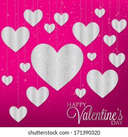 Hanging filigree heart card in vector format.