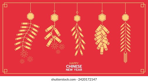 Hanging firecrackers chinese style, illustrations and decorations for Asian New Year, holiday celebration and greetings. flat design, 2D front view.