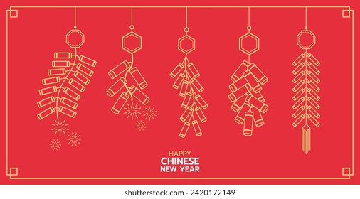 Hanging firecrackers chinese style, illustrations and decorations for Asian New Year, holiday celebration and greetings. flat design, 2D front view.