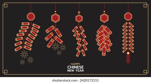 Hanging firecrackers chinese style, illustrations and decorations for Asian New Year, holiday celebration and greetings. flat design, 2D front view.