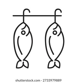 Vector colgante del arte de la línea del icono del par de los pescados, símbolo colgante de dos pescados de los mariscos, Ilustración vectorial colgante..eps
