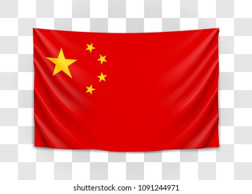 Hanging flag of China. People Republic of China. National flag concept. Vector illustration.