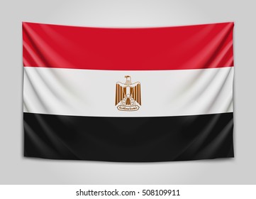 Hanging flag of Egypt. Arab Republic of Egypt. National flag concept. Vector illustration.