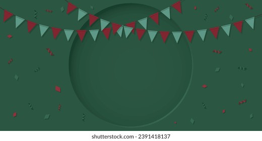 Hanging flag garlands Christmas theme vector illustration. Xmas party background template have blank space.