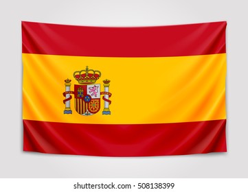 Hanging flag of Spain. Kingdom of Spain. National flag concept. Vector illustration.