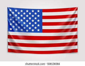 Hanging Flag Of USA. United States Of America. National Flag Concept. Vector Illustration.