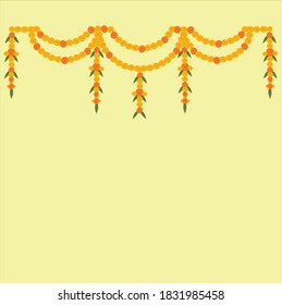 Hanging floral Design for Indian festival with marigold flowers and green leaves.