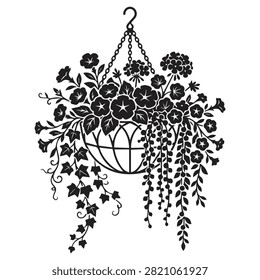 Hanging flower planter with trailing ivy graphic illustration hanging plant trailing illustration botanical decoration ornamental homeware environment decorative cultivation