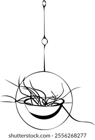 Hanging flower pot line art. Flat isolated  hand drawn home plants. Minimalist style vector illustration