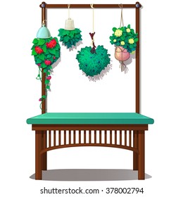 Hanging flowers in a frame. Vector.