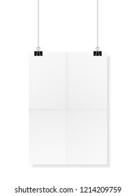 Hanging folded paper on a white background.