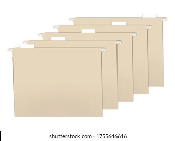 Hanging Folders With Plastic Tab Dividers And Index Label Inserts For Document Organizing, Vector Illustration. Card Index Catalog.