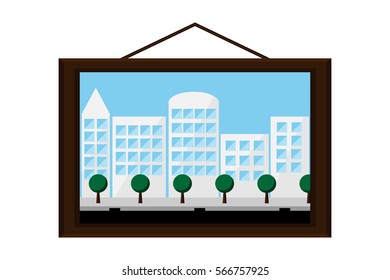 hanging frame picture city landscape.vector and illustration