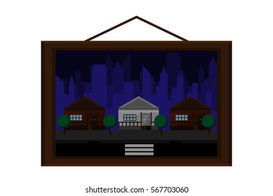 hanging frame picture city landscape.vector and illustration