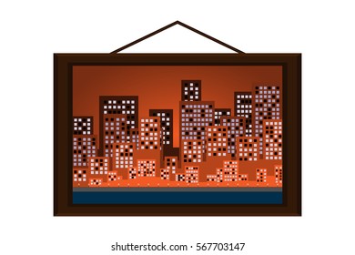 hanging frame  picture city landscape.vector and illustration