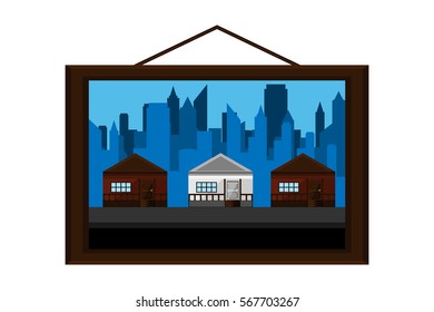 hanging frame  picture city landscape.vector and illustration