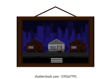 hanging frame picture city landscape.vector and illustration