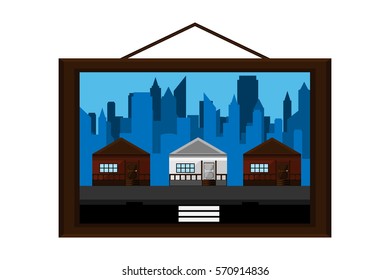 hanging frame picture city landscape.vector and illustration