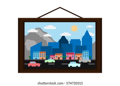 hanging frame picture city  landscape.vector and illustration