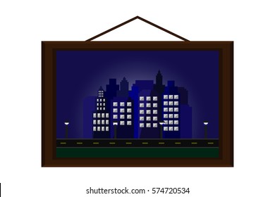 hanging frame picture city  landscape.vector and illustration