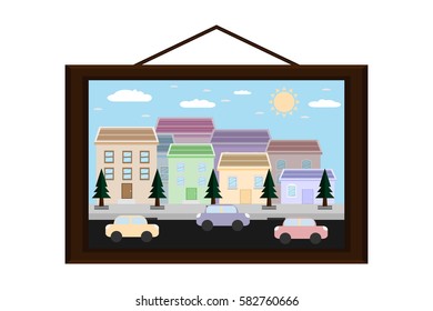hanging frame picture city landscape.vector and illustration