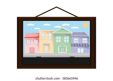 hanging frame picture city landscape.vector and illustration