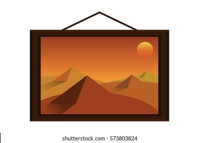 hanging frame picture desert landscape.vector and illustration