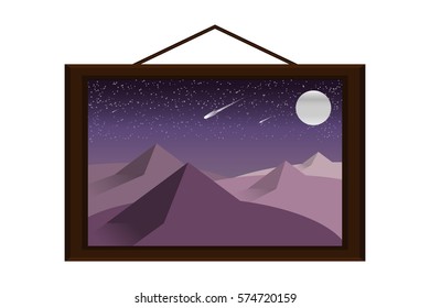 hanging frame picture desert landscape.vector and illustration