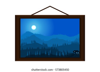 hanging frame picture mountain hill landscape.vector and illustration