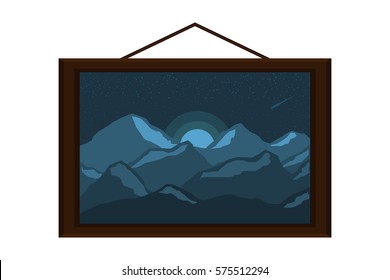 hanging frame picture mountain hill landscape.vector and illustration