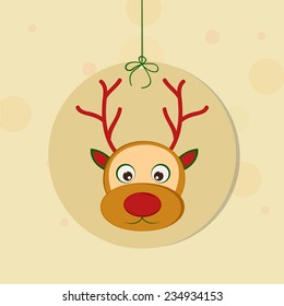 Hanging frame with reindeer face on stylish background for Christmas and other occasion celebrations, can be use as sticker, tag or label.